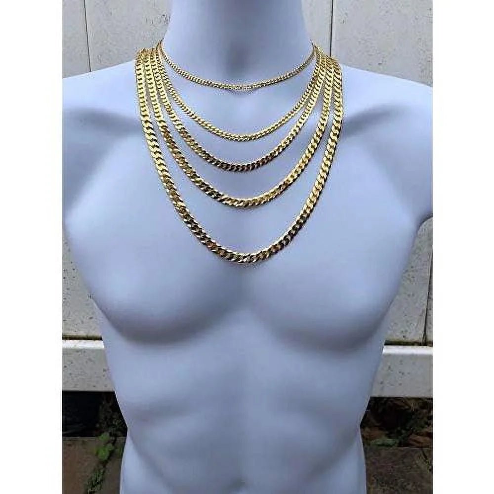 14k over solid 925 sterling silver flat cuban chain necklace C445430