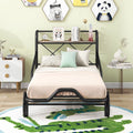 Twin Size Black Metal Car Bed with Guardrails R75187