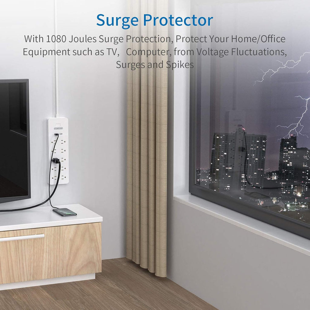 25 Ft Extension Cord Surge Protector with 10 Outlets 2 USB, Pack of 2 P823532