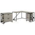White L Shaped Industrial Desk with File Cabinets G118642