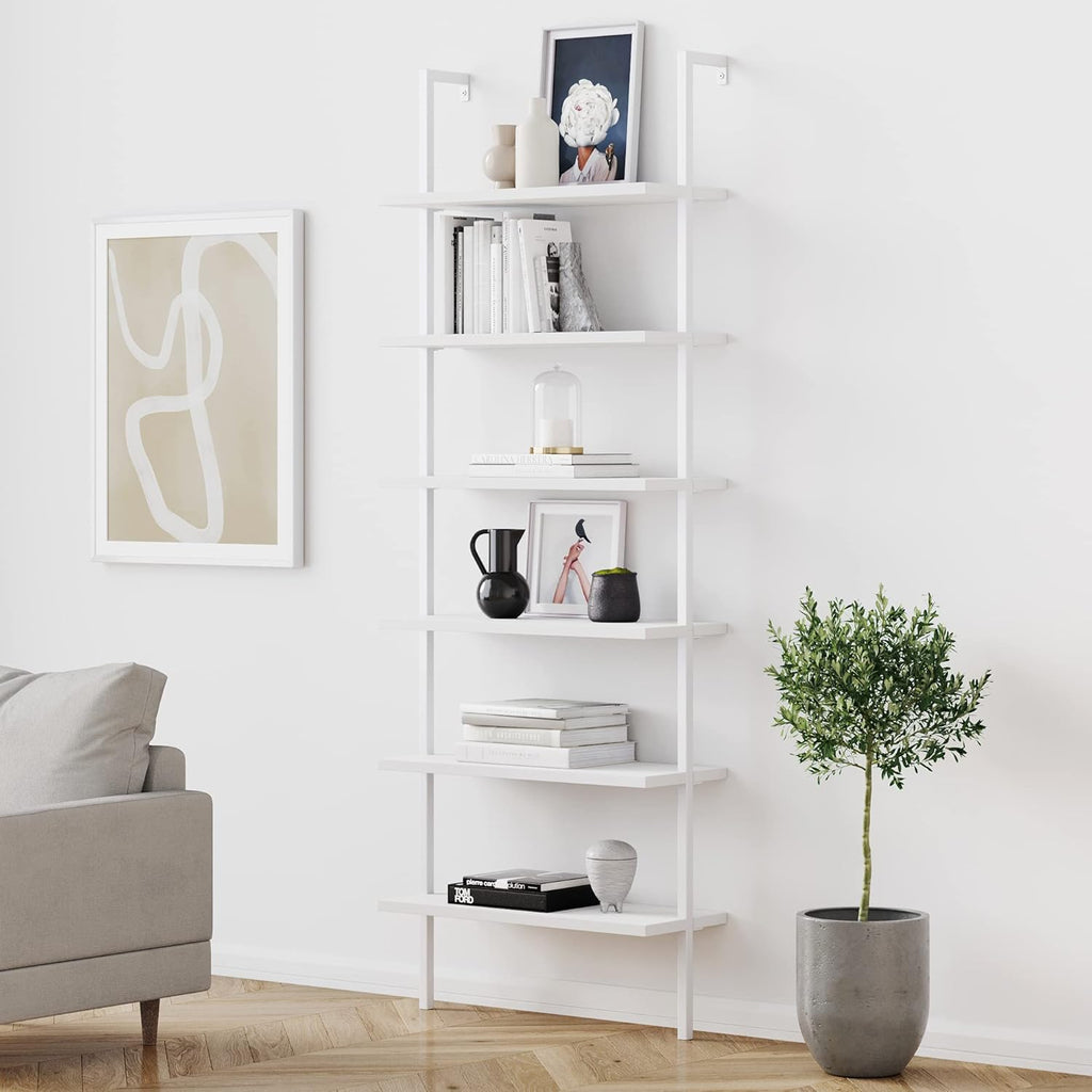 White 3-Shelf Wall Mount Bookshelf with Metal Frame L350