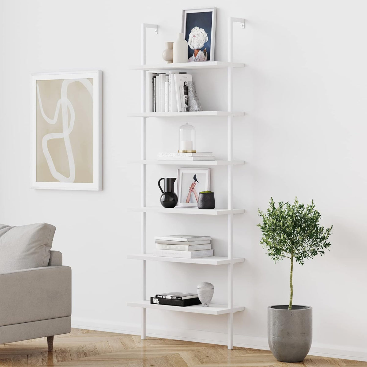 White 3-Shelf Wall Mount Bookshelf with Metal Frame L350