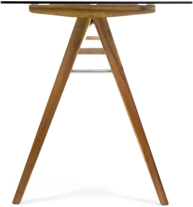 Mid-Century Tempered Glass Desk with Acacia Wood Frame D60393