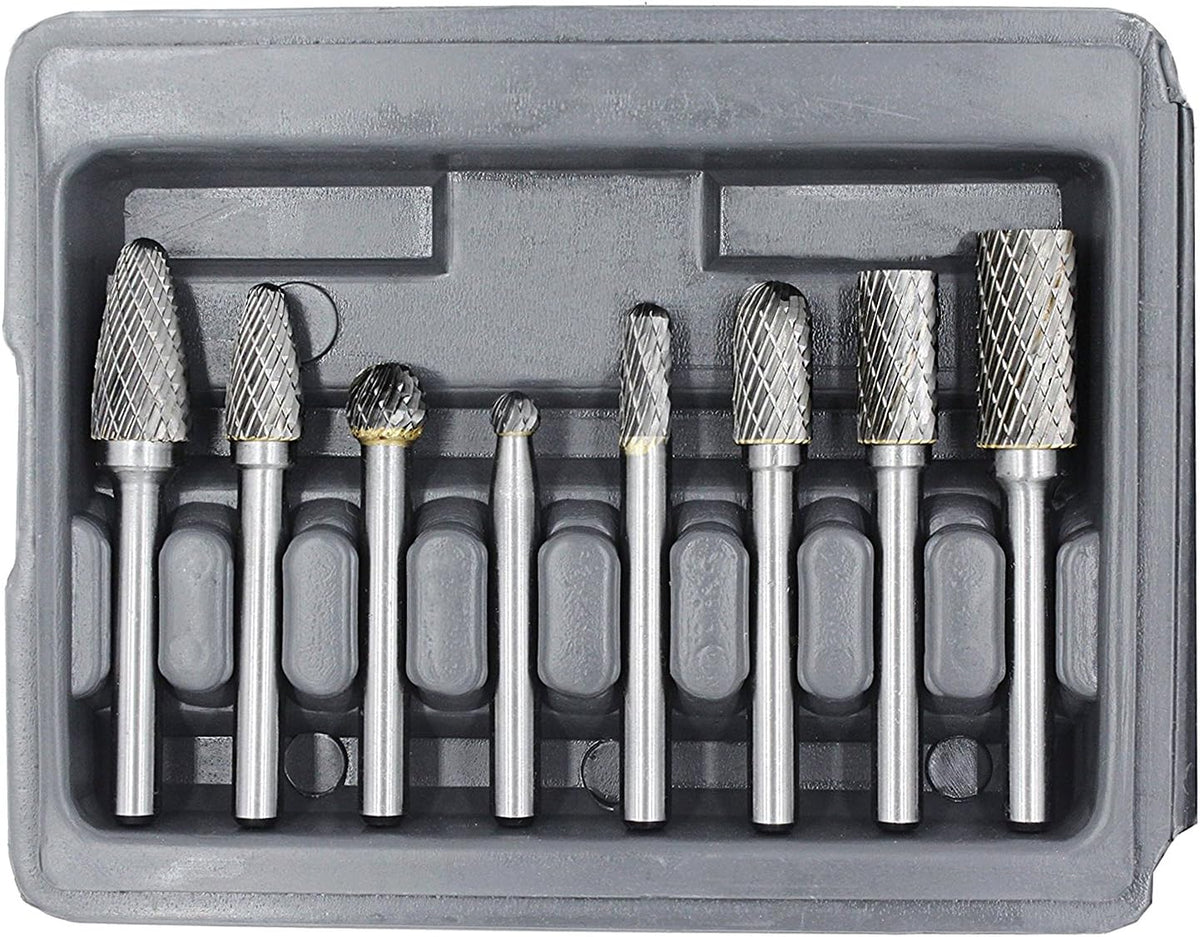 Carbide Burr Set with 1/4'' Shank 8pcs Double Cut Solid Carbide Rotary Burr Set C477084