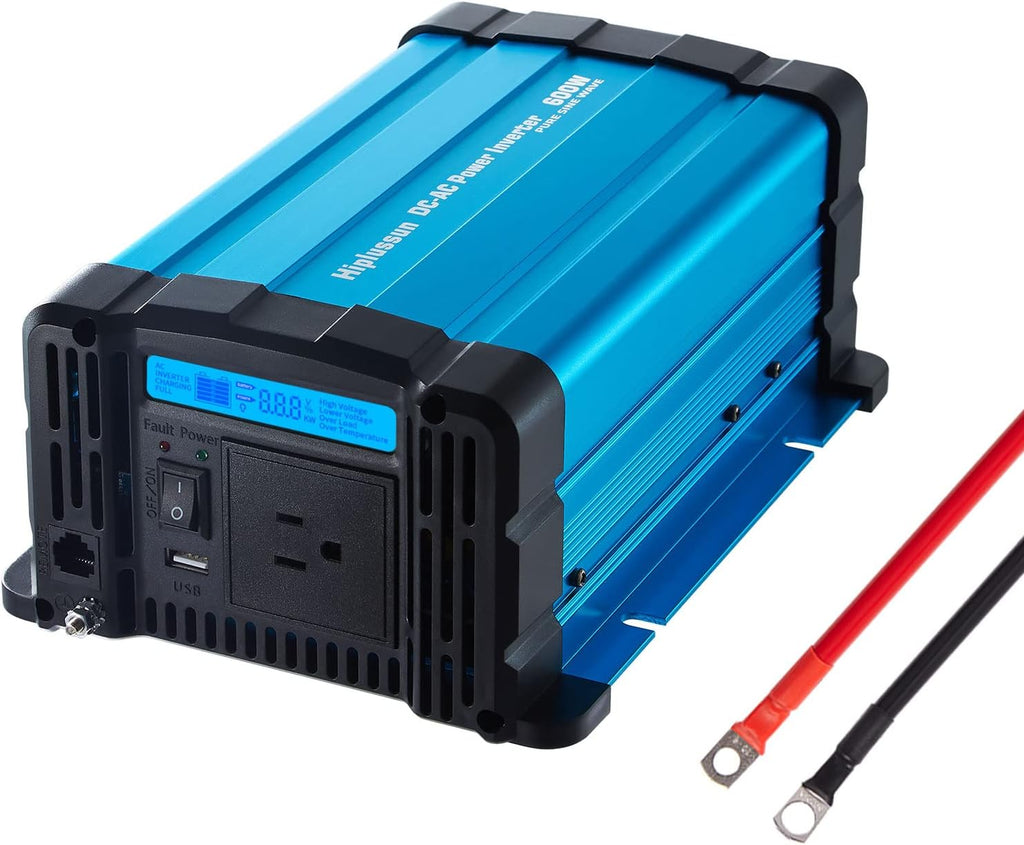 600 Watt Pure Sine Wave Power Inverter 12v to 110v DC to AC with USB and AC Outlet S390