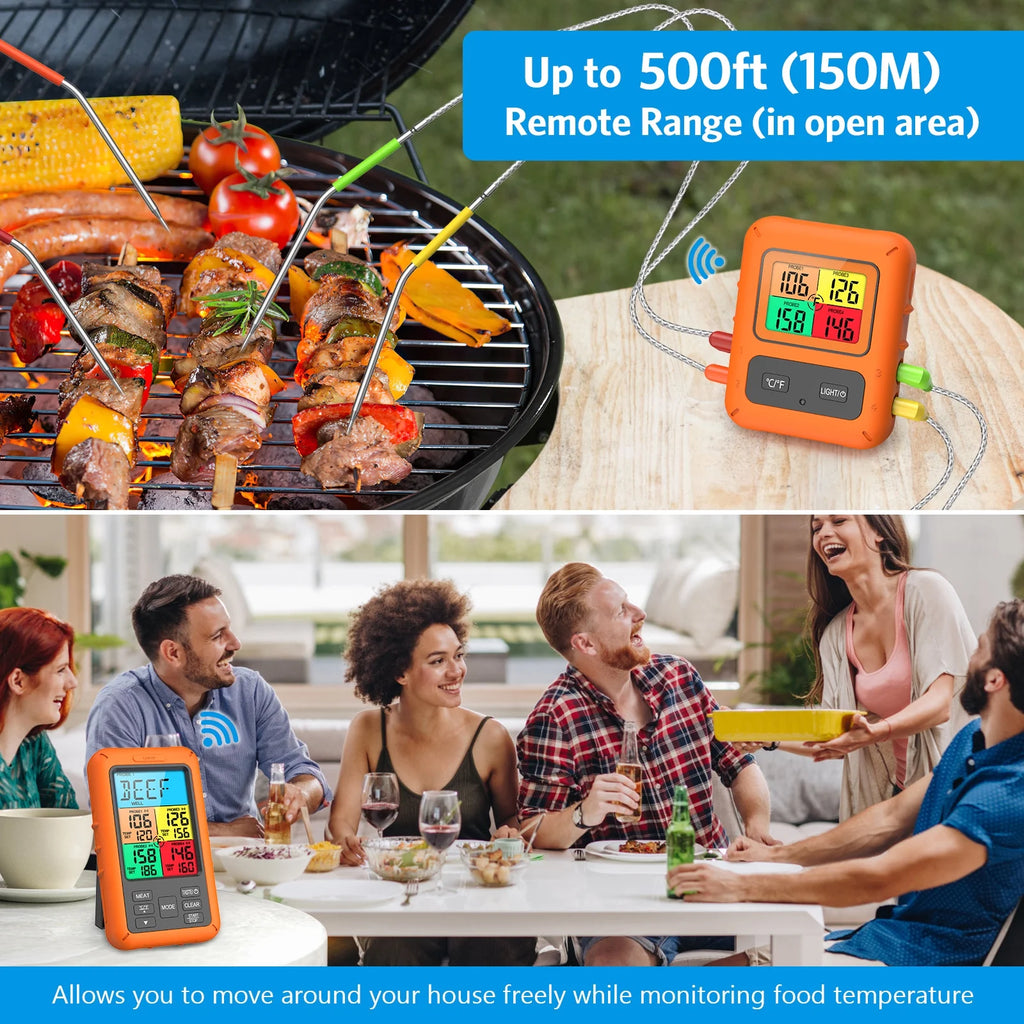 Wireless Meat Thermometer with 4 Meat Probes U92575