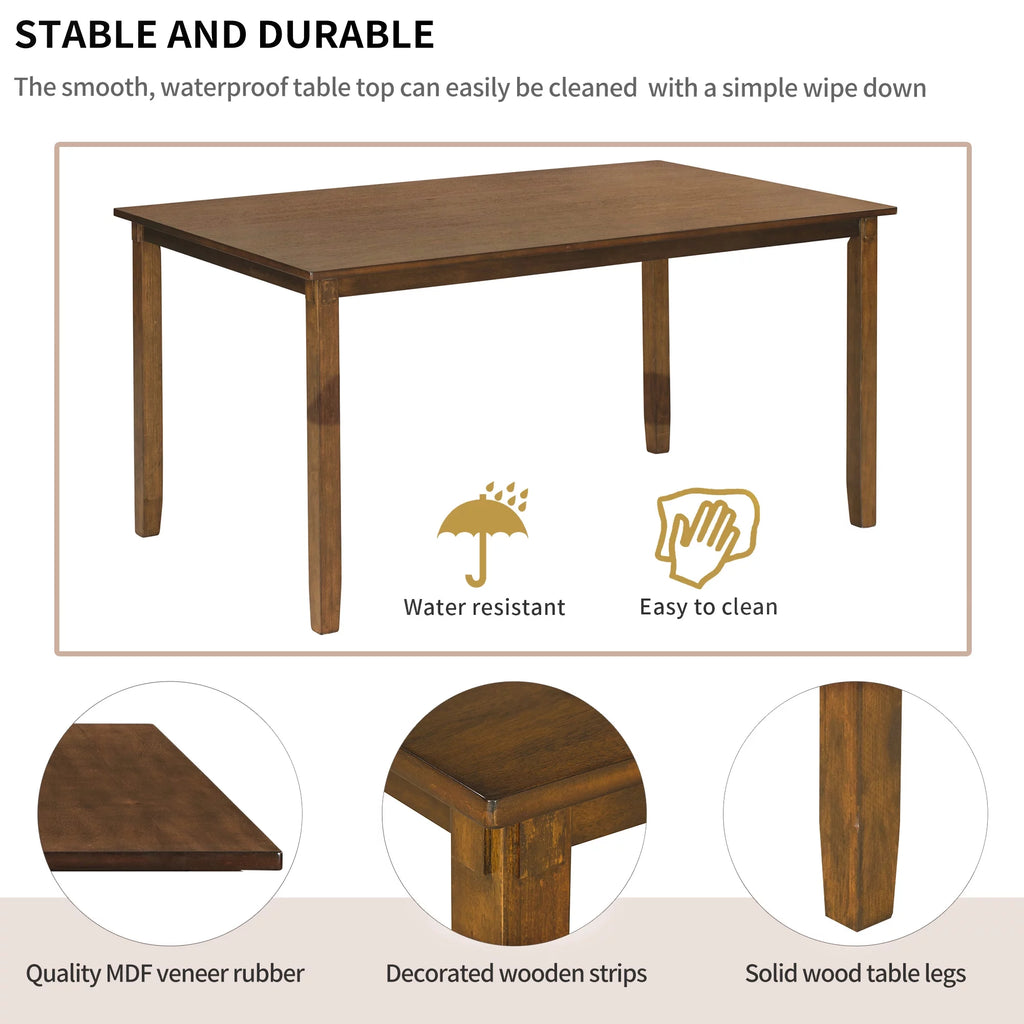6-Piece Wooden Dining Table Set with 4 Chairs and Bench G9003