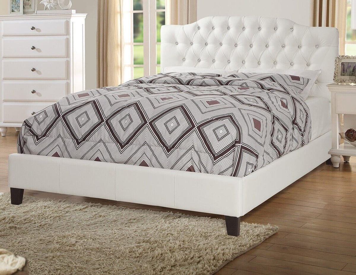 King Size Bed with 2 Nightstands White Faux Leather D2186