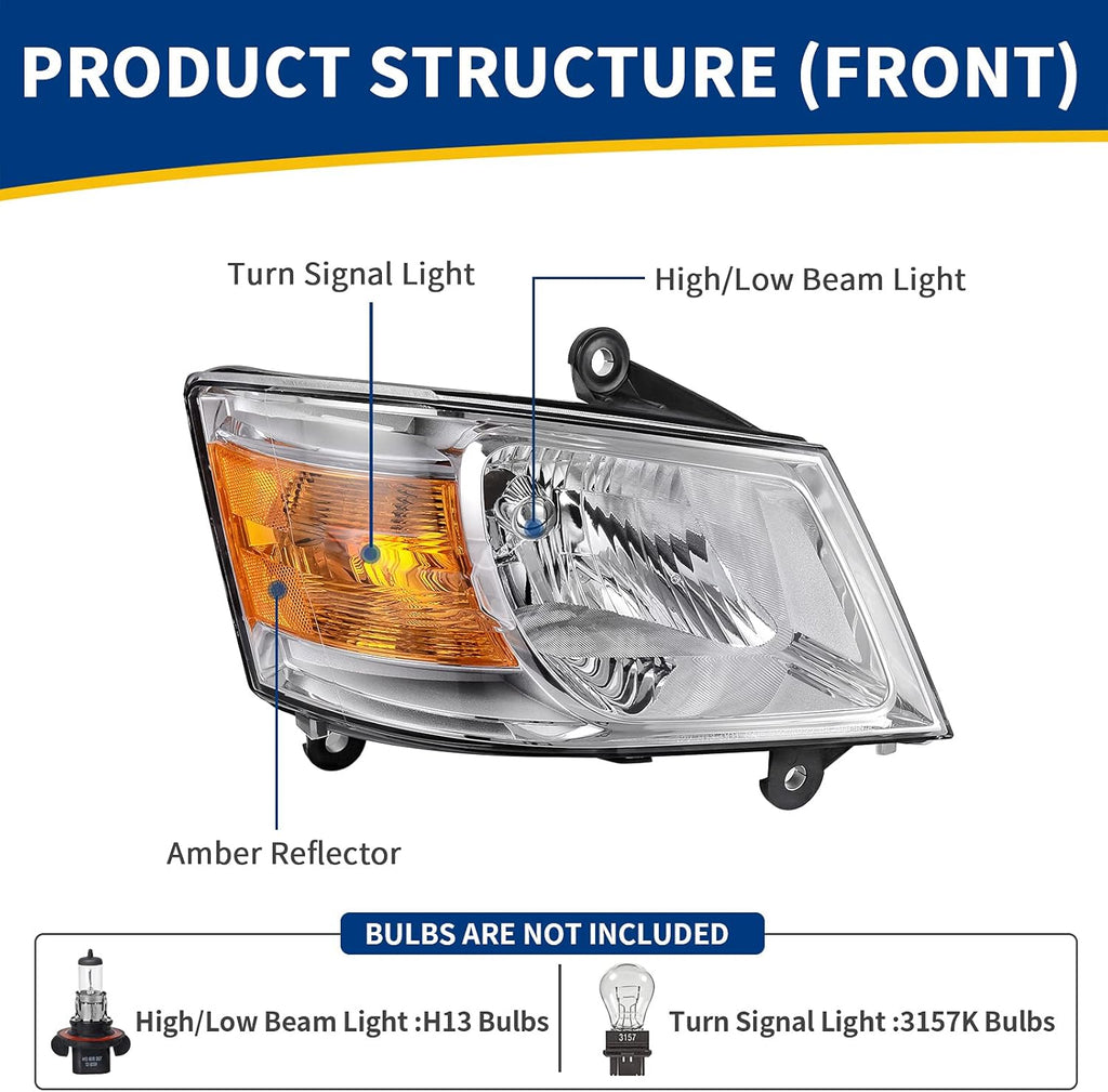 Chrome Housing Amber Reflector Clear Lens Headlight Assembly X1323