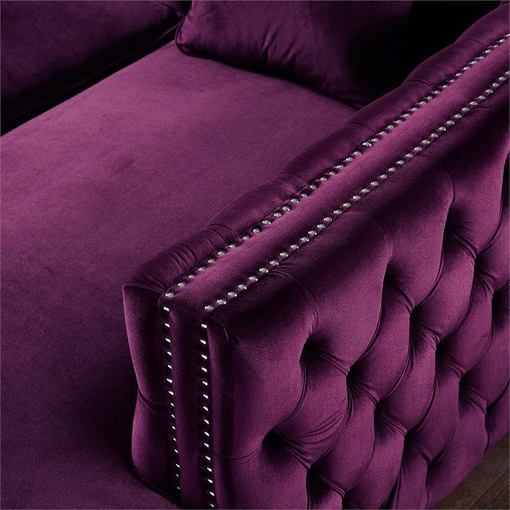 Purple Velvet Sectional Sofa with Right Facing Chaise C270319