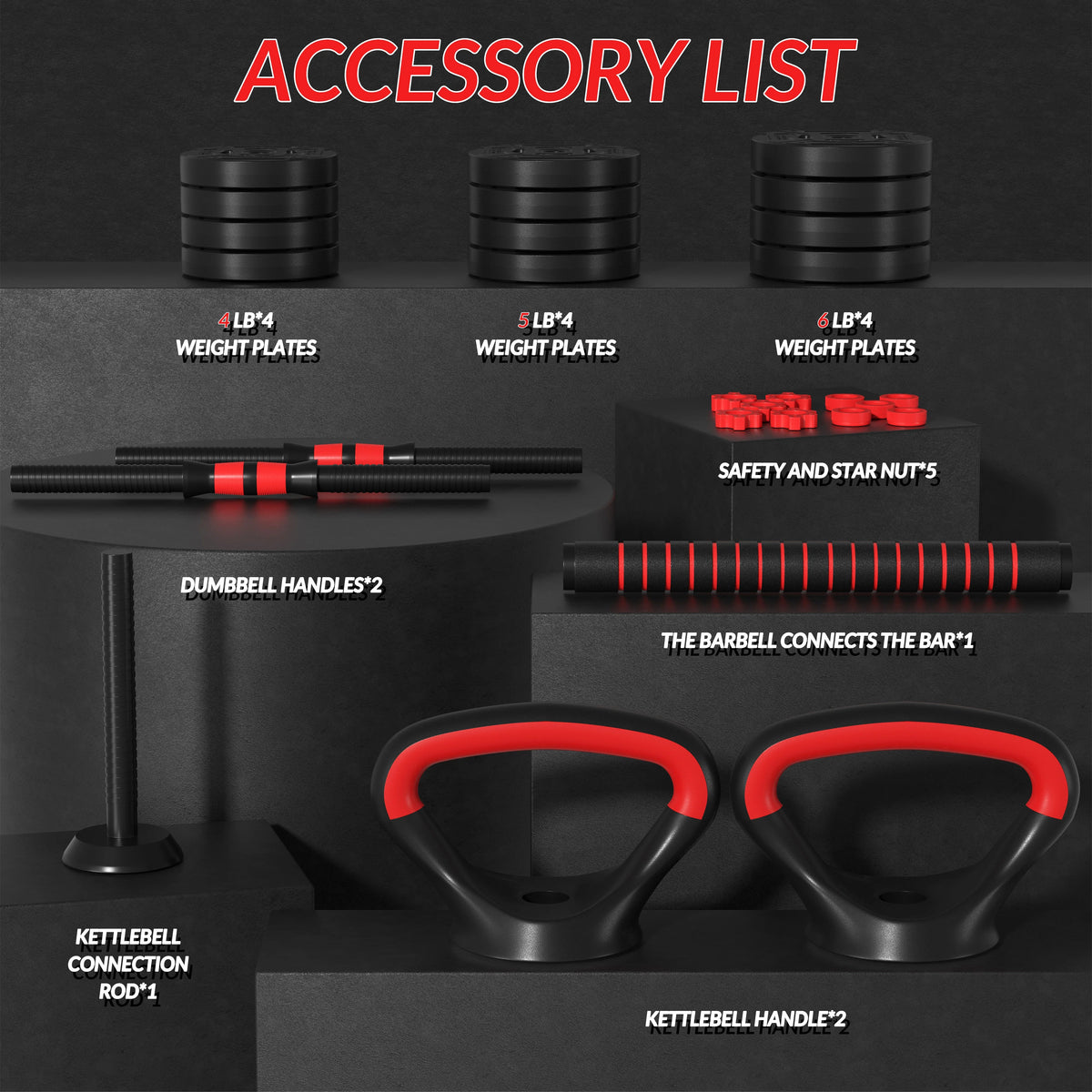 60LB 4-in-1 Adjustable Dumbbell Barbell Kettlebell Set A223167