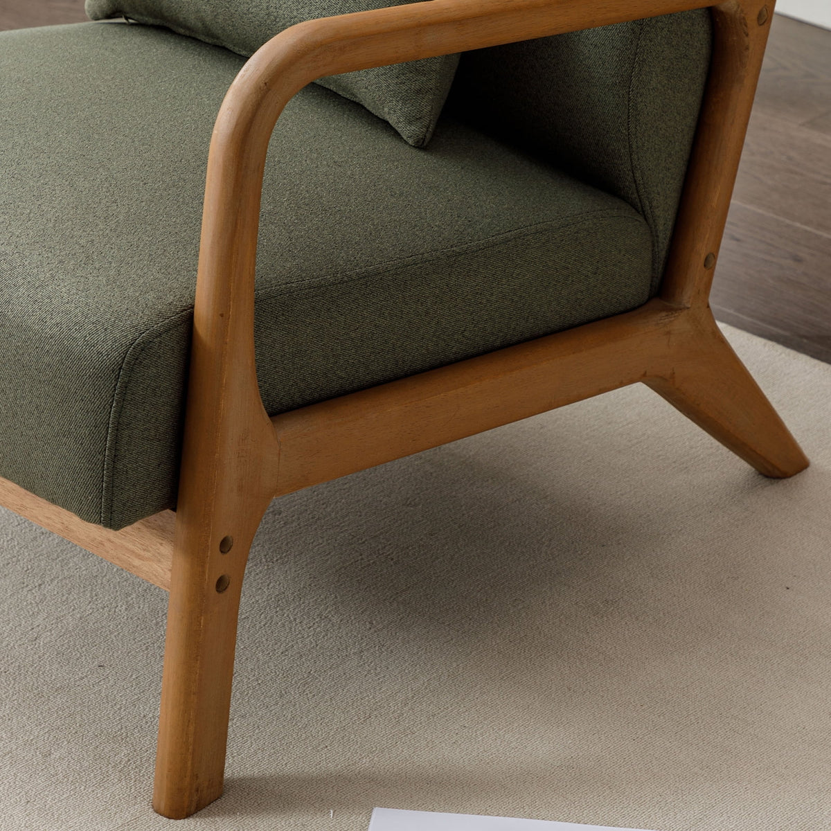 Mid-Century Modern Green Upholstered Accent Chair with Pillow D603655