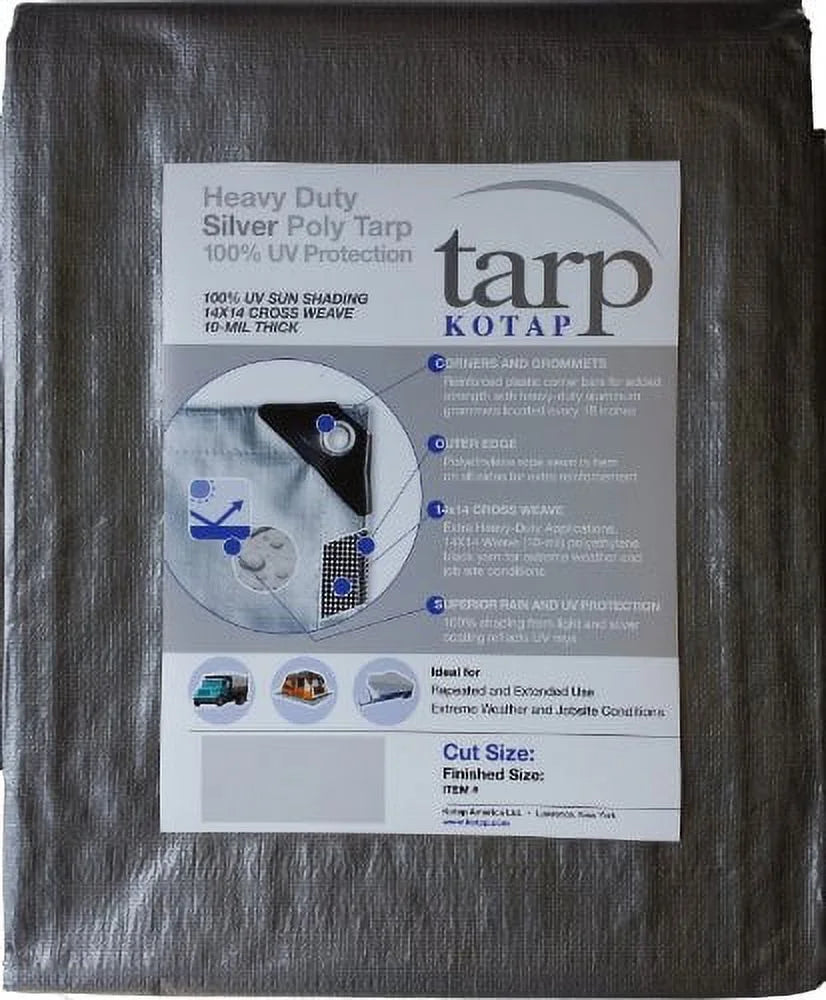 Heavy-Duty 14 by 14 Cross Weave UV Blocking 10-mil Silver Poly Tarp P1582