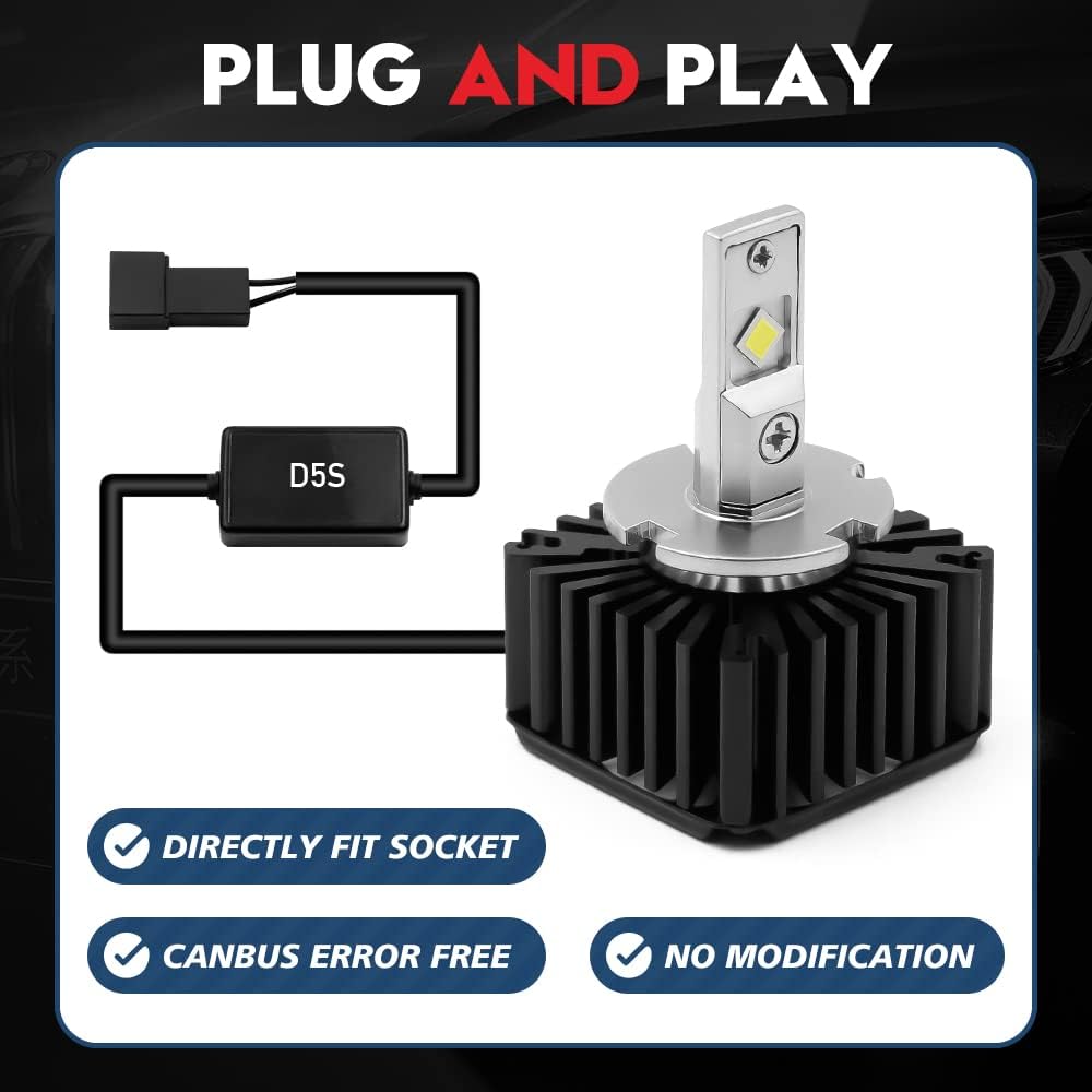 D5S LED Headlight Bulb Conversion Kit, 90W 9000Lms 6000K White, 24-CSP Chips, 2 Pack P534820