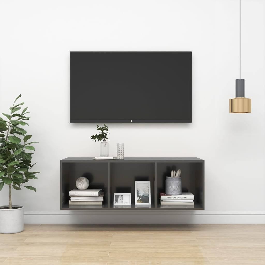 High Gloss Gray Wall-Mounted TV Cabinet Chipboard V954
