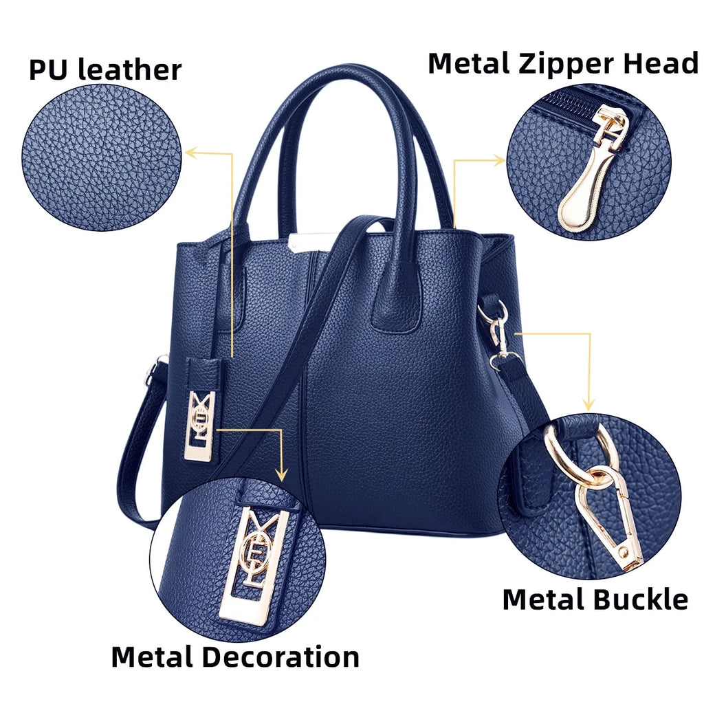 Blue Leather Tote Bag with Shoulder W654485