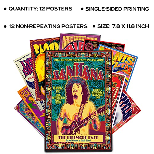 Vintage Rock Band Posters 12 Set 7.8X11.8 Inch H145