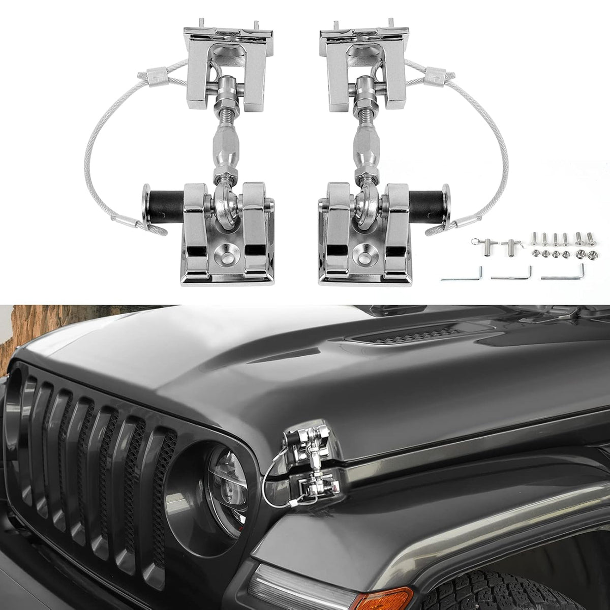 Hood Latches for Jeep Wrangler, Locking Hood Catch Kit Aluminum Alloy, Black, Pack of 2 I937744