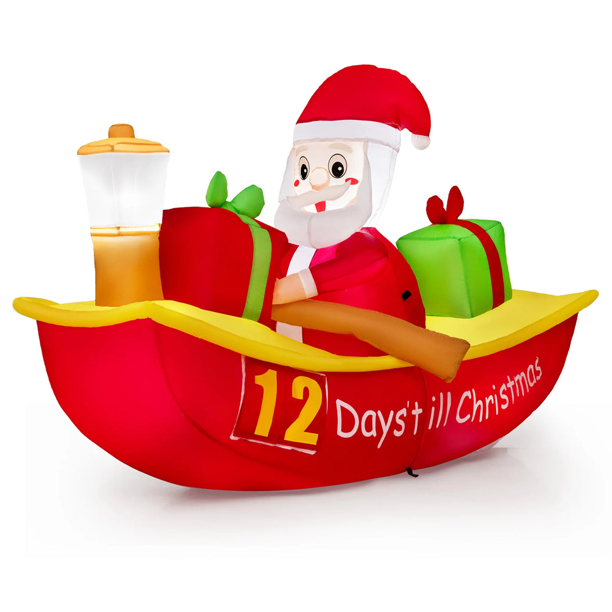 7 FT Christmas Inflatable Santa Claus Rowing Boat with Navigation Light S142208