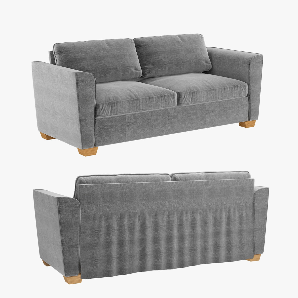Grey Velvet Full Size Pull Out Sofa Bed with Foam Mattress L1708