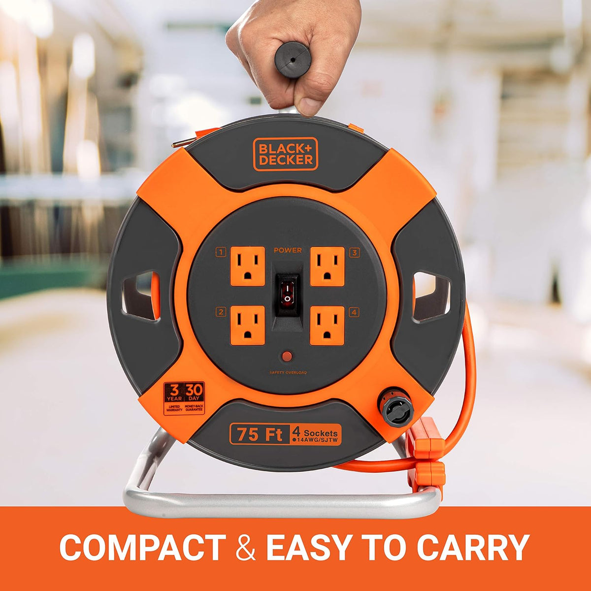 75 ft 4 Outlets 14AWG SJTW Retractable Extension Cord F202