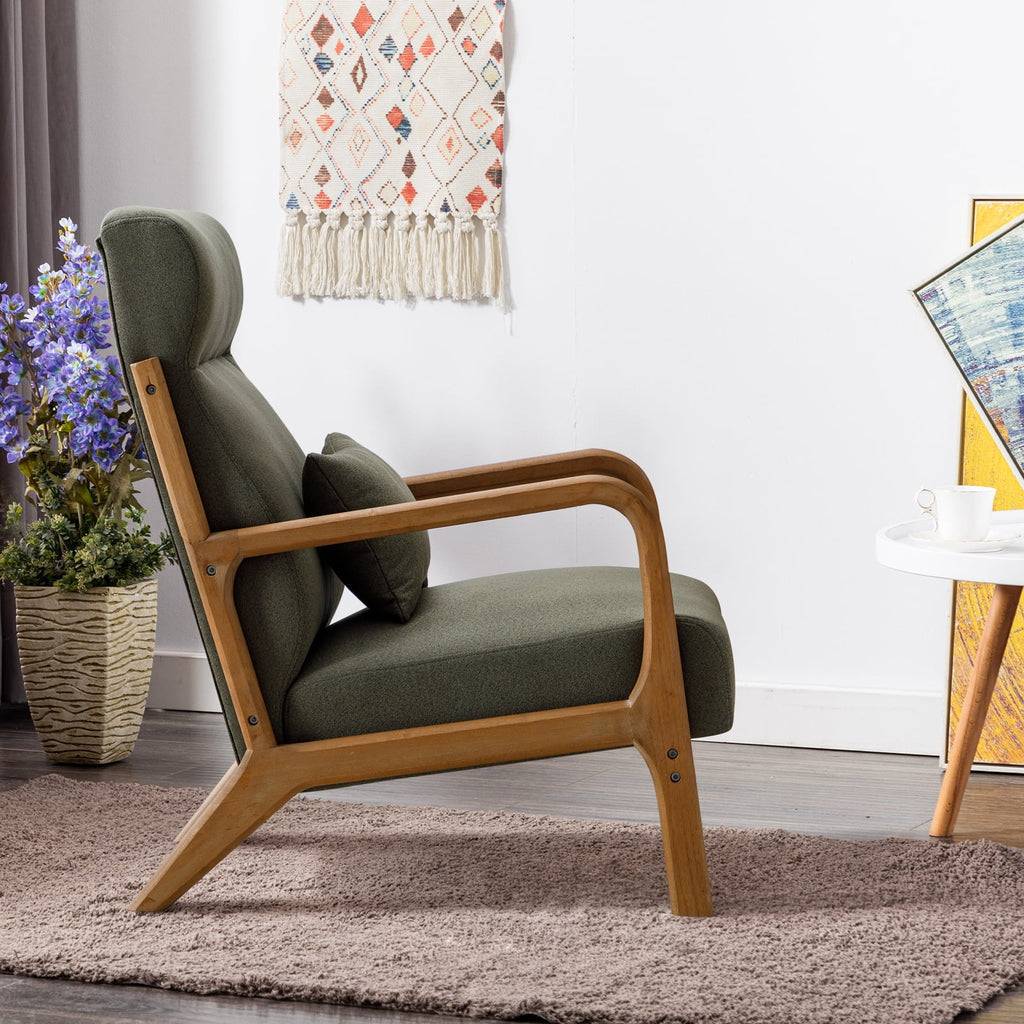 Mid-Century Modern Green Upholstered Accent Chair with Pillow D603655