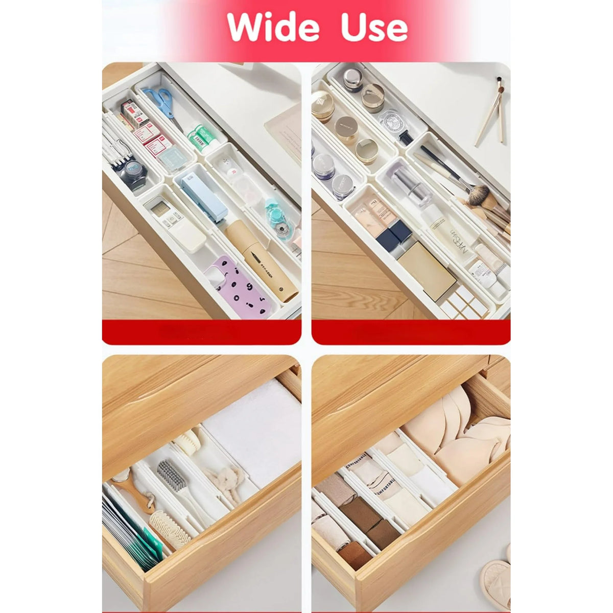 White 4pack Expandable Drawer Organizer Trays X58860