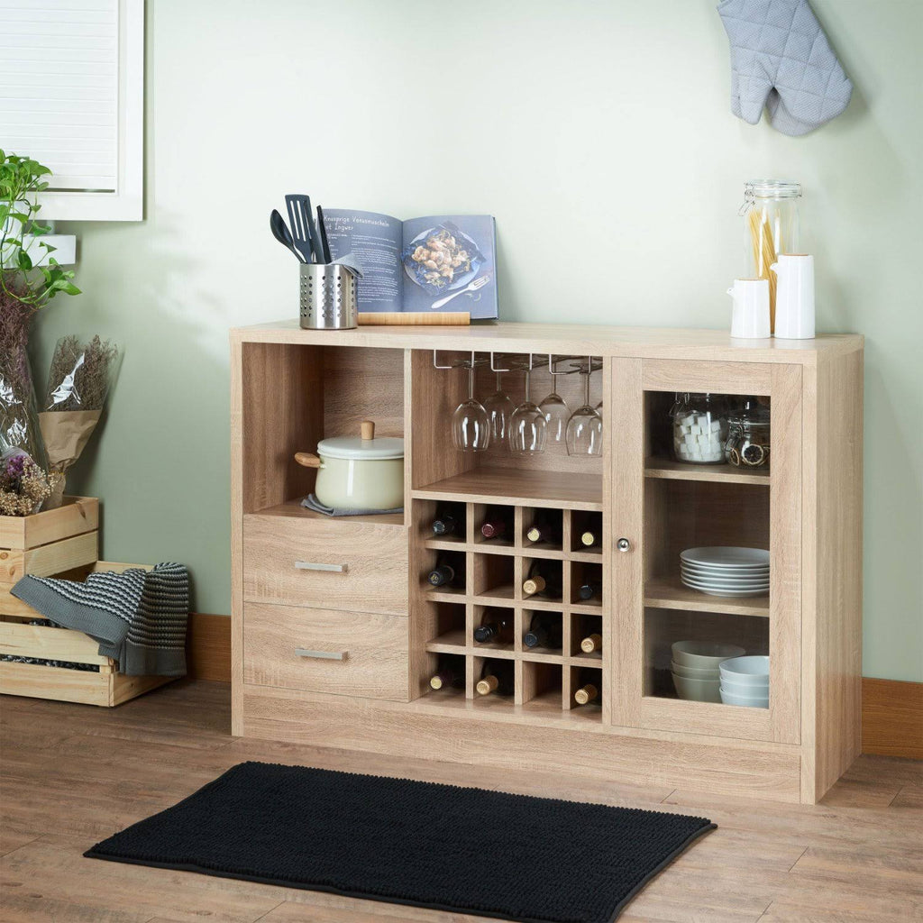 Contemporary Wooden Server with Side Door Storage Cabinets and Two Drawers Brown W277985