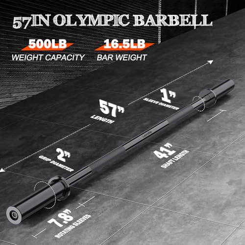 57" Olympic Barbell Bar, 2" Standard Straight Barbell Bars with 2 Spring Collars I2793