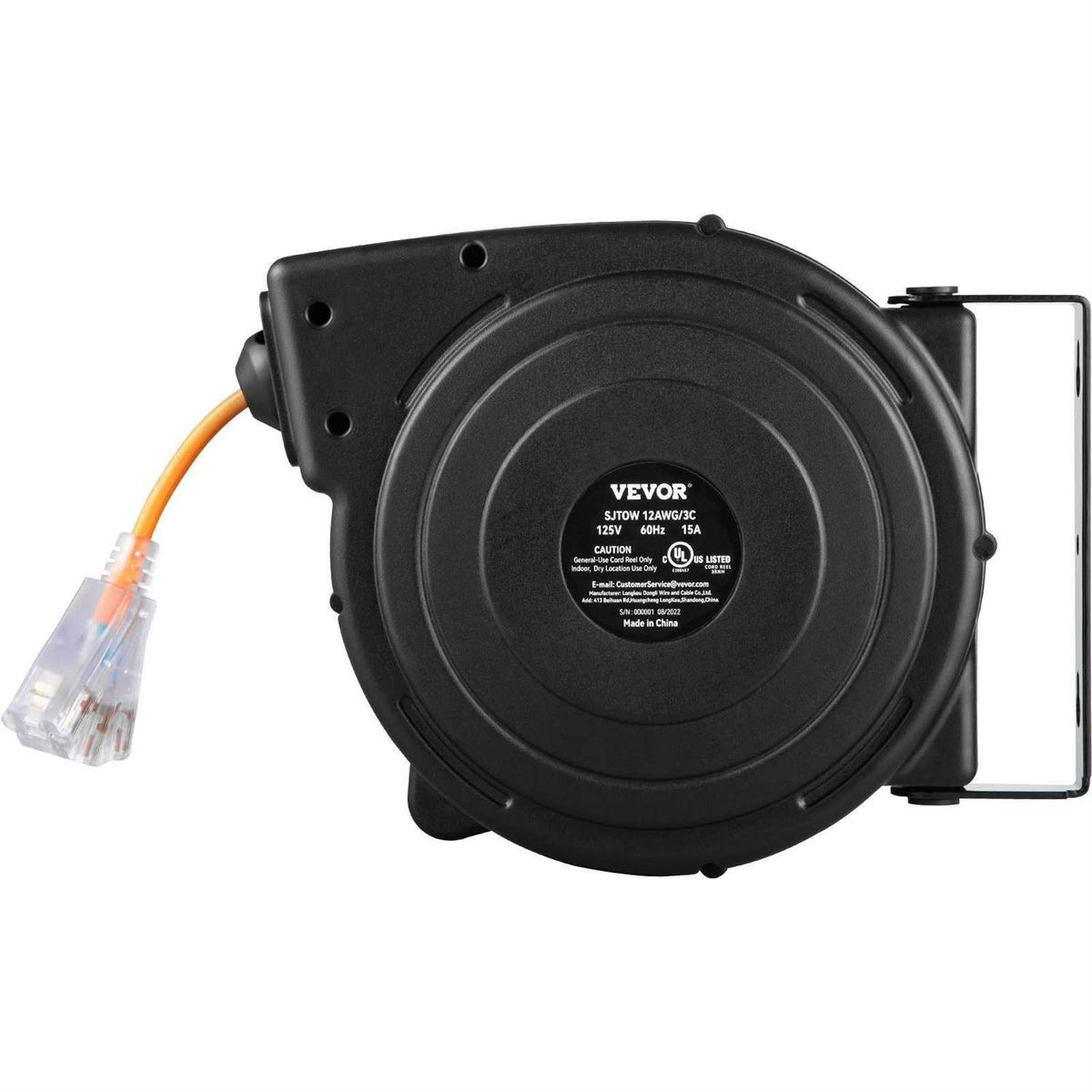 50 ft Heavy Duty 14AWG/3C SJTOW Retractable Extension Cord Reel with Lighted Triple Tap Outlet L446
