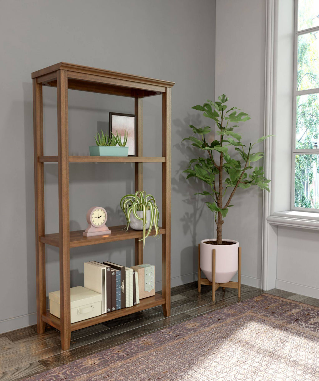Walnut Brown Solid 3-Tier Tall Bookcase Z317