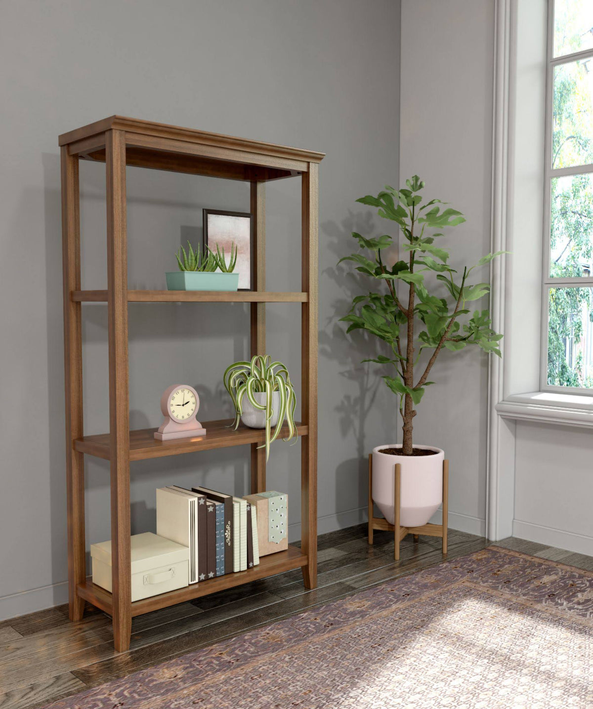 Walnut Brown Solid 3-Tier Tall Bookcase Z317