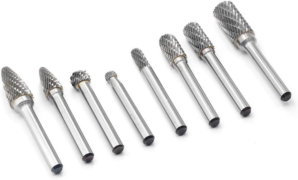 Carbide Burr Set with 1/4'' Shank 8pcs Double Cut Solid Carbide Rotary Burr Set C477084
