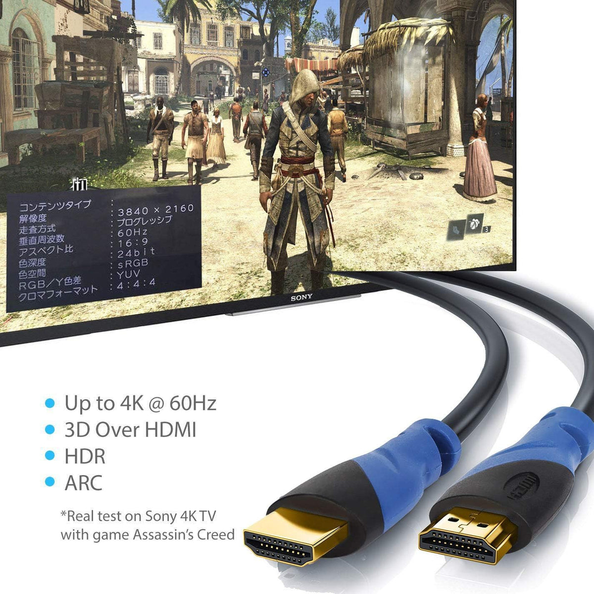 Braided Nylon HDMI Cable with Ferrite Core Blue 100 Feet Pack of 2 H8667