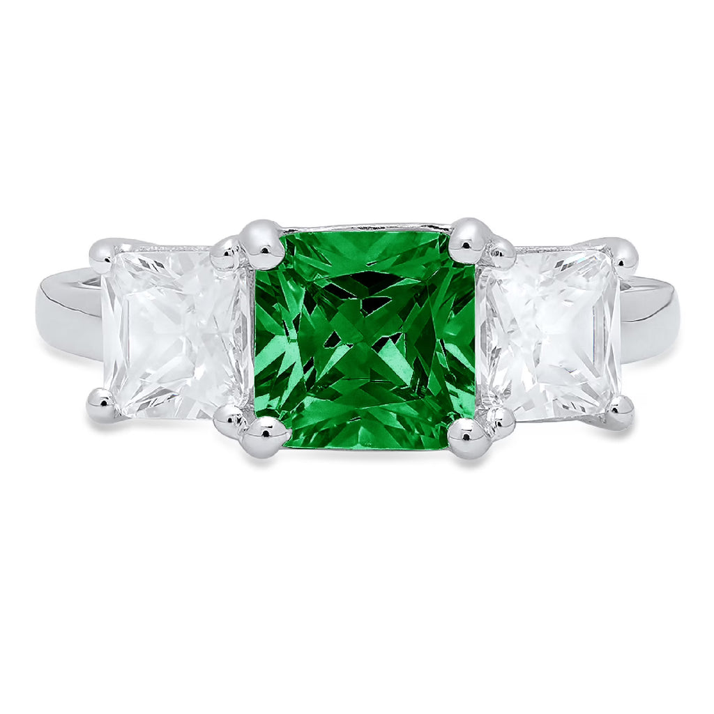 18K White Gold Three-Stone Ring SZ 7.75 S119366
