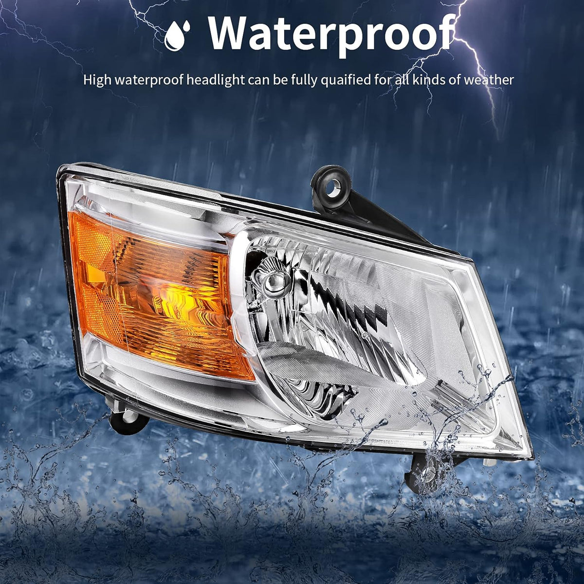 Chrome Housing Amber Reflector Clear Lens Headlight Assembly X1323