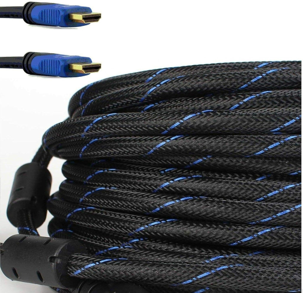 Braided Nylon HDMI Cable with Ferrite Core Blue 100 Feet Pack of 2 H8667
