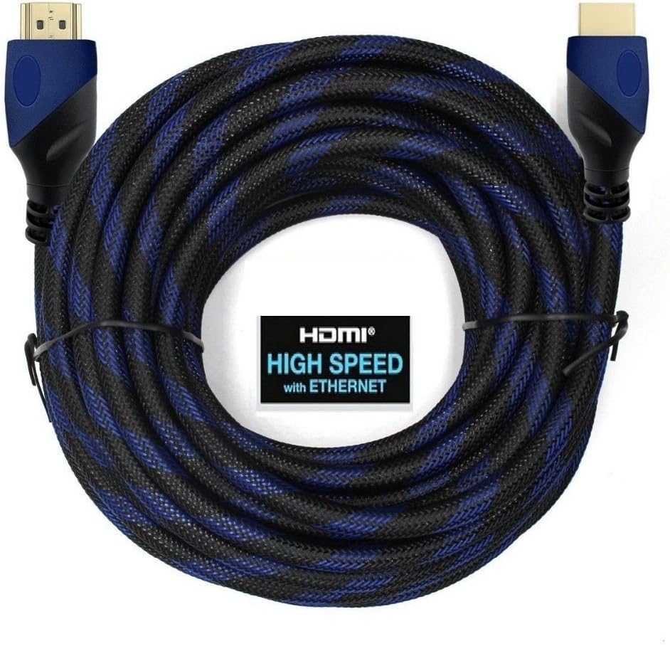 Braided Nylon HDMI Cable with Ferrite Core Blue 100 Feet Pack of 2 H8667