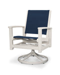 Satin White / White / Navy Blue Sling Swivel Rocker I1007