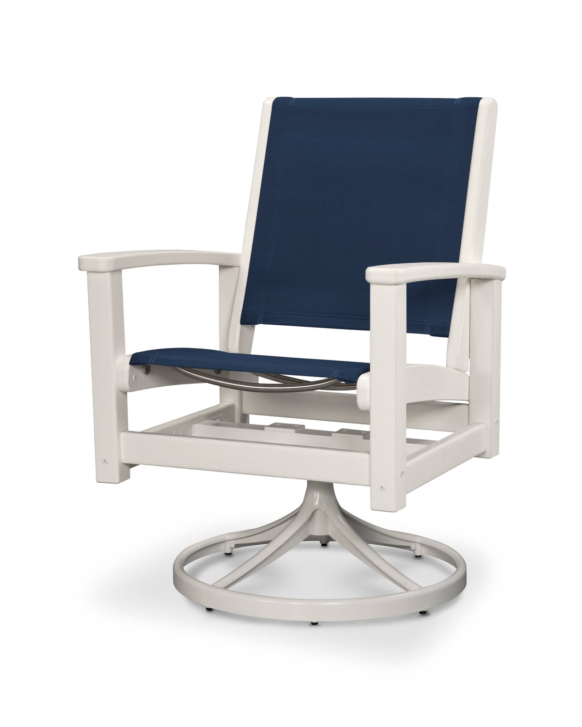 Satin White / White / Navy Blue Sling Swivel Rocker I1007