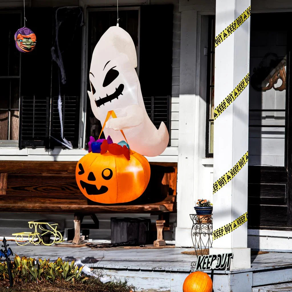Halloween Inflatable Decor, Ghost Holding Trick Or Treat Bag T383