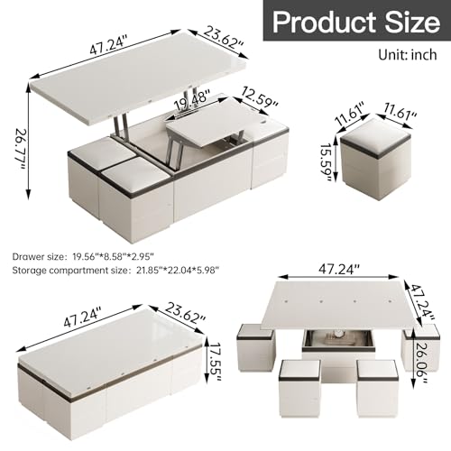 White Lifting Top Coffee Table with Four Stools J390489