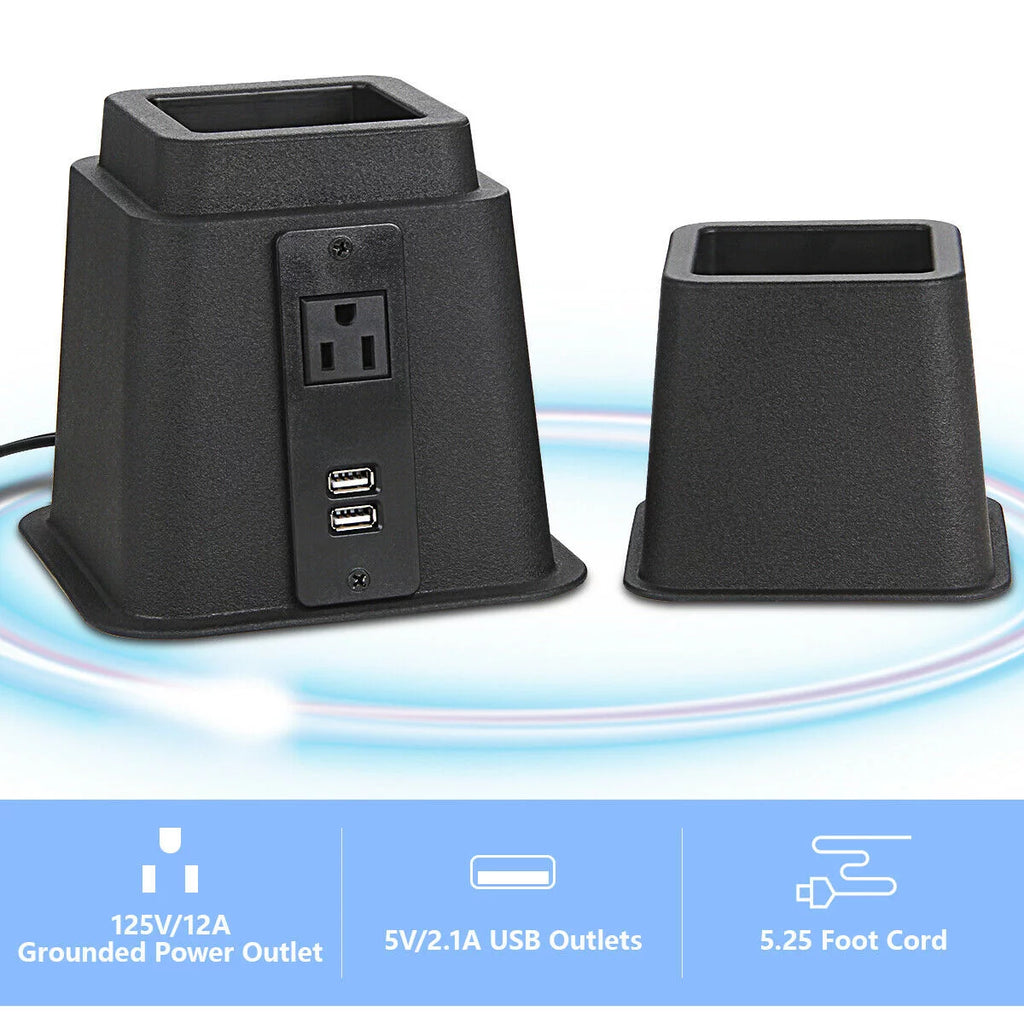 Black Adjustable Bed Riser with Power Outlet and USB Ports Set of 4 T886934