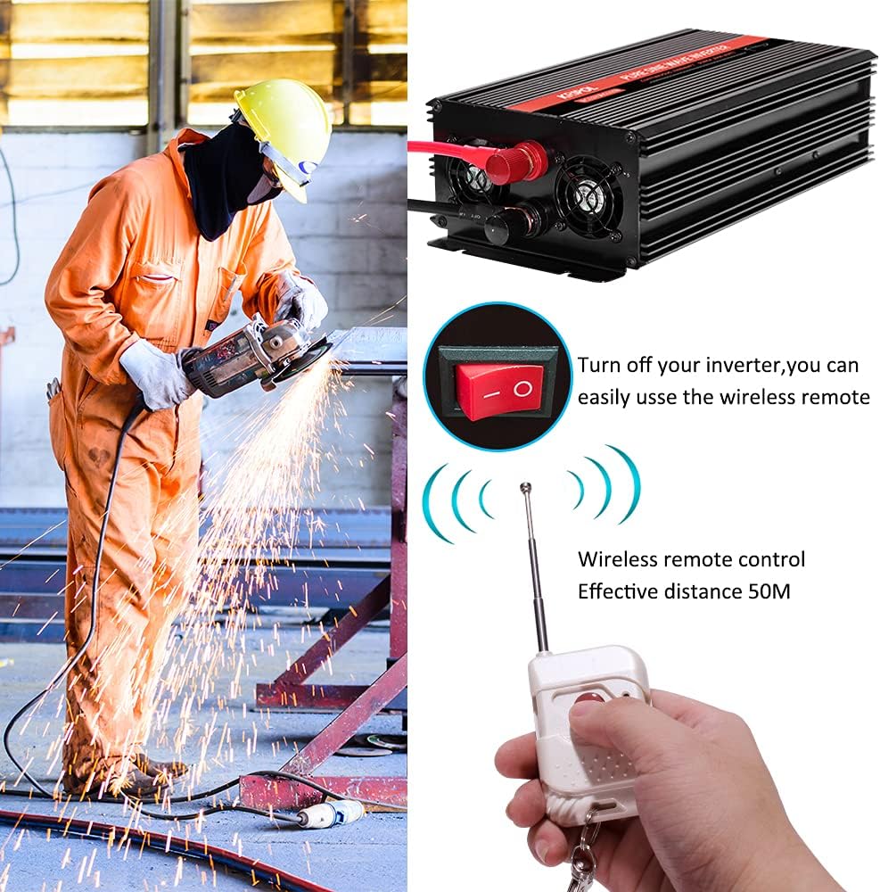 1000 Watt Pure Sine Wave Inverter 12v DC to 110/120v AC J2105