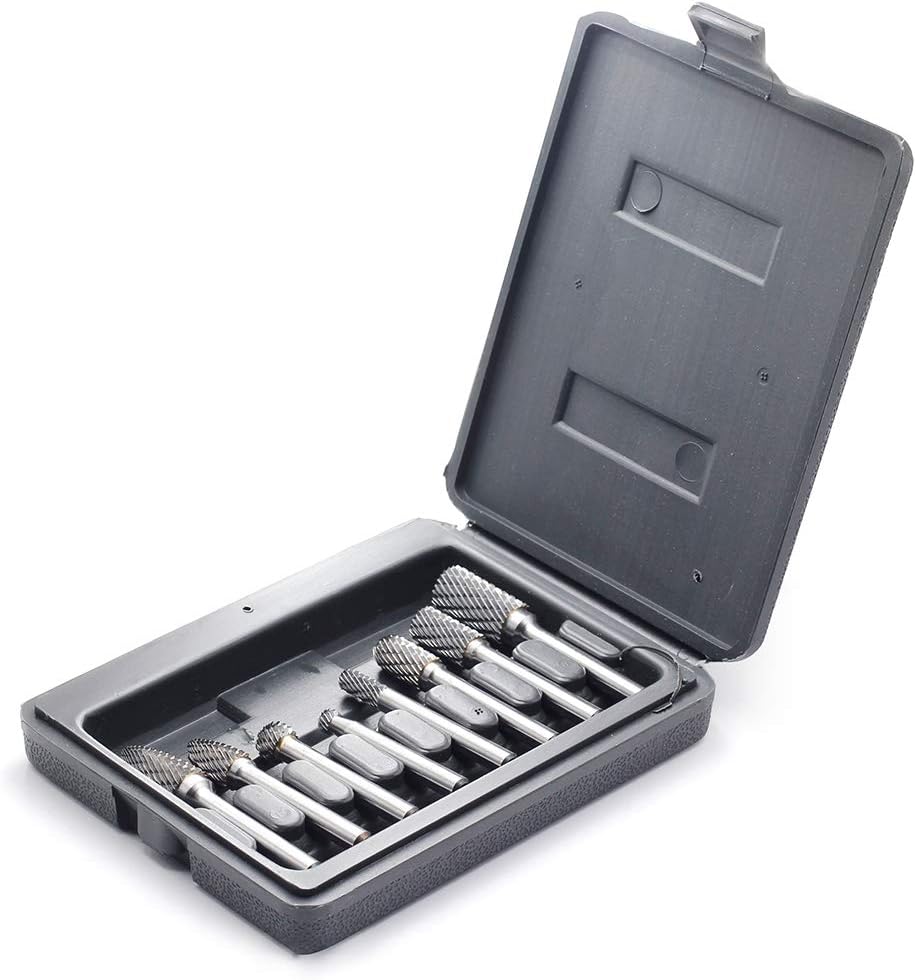 Carbide Burr Set with 1/4'' Shank 8pcs Double Cut Solid Carbide Rotary Burr Set C477084