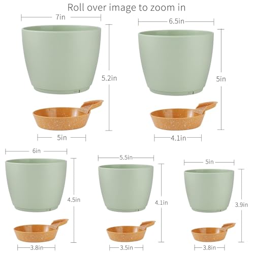 8/7/6.5/6/5.5/5 Inch White Self Watering Plastic Planters B36043