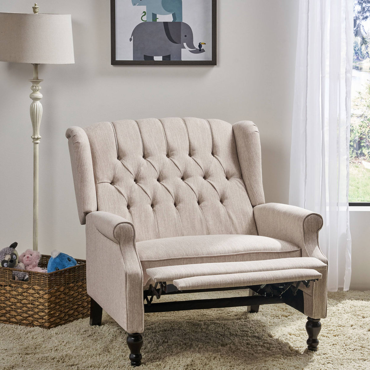 Navy Blue Oversized Fabric Push Back Recliner C224