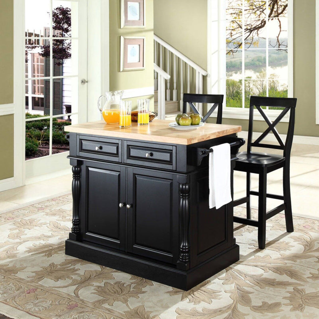Black Wood Kitchen Island with Stools M577159