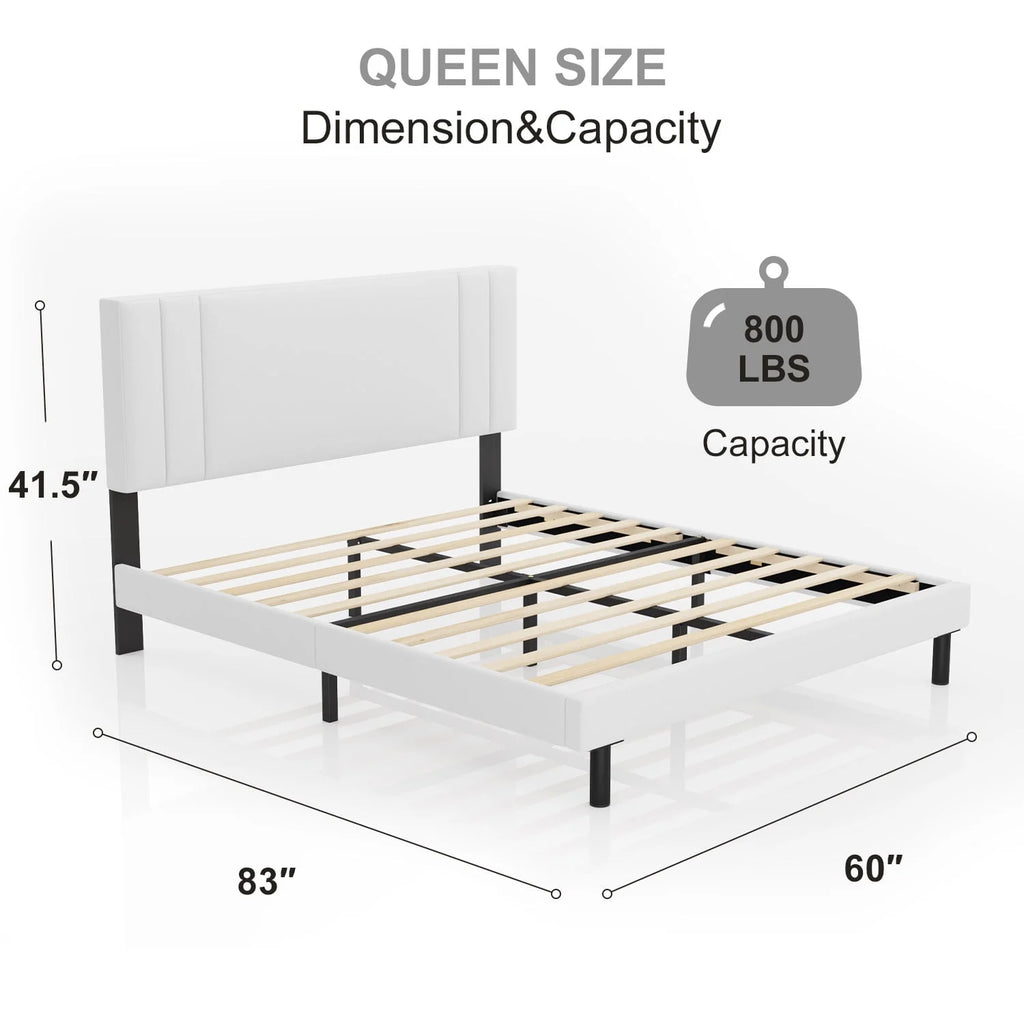 Full Size Platform Bed Frame with Fabric Upholstered Headboard V78753
