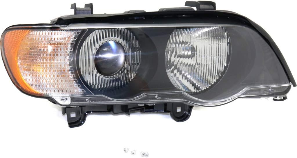 For BMW X5 Headlight Pair Driver and Passenger Side Black Housing I50114